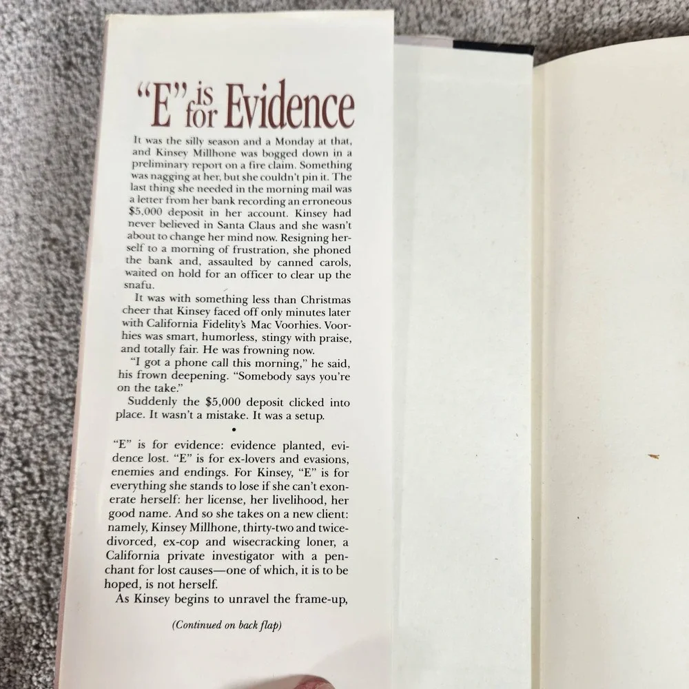 Sue Grafton E is for Evidence Mystery Hardcover Book 1988‎ Kinsey Millhone